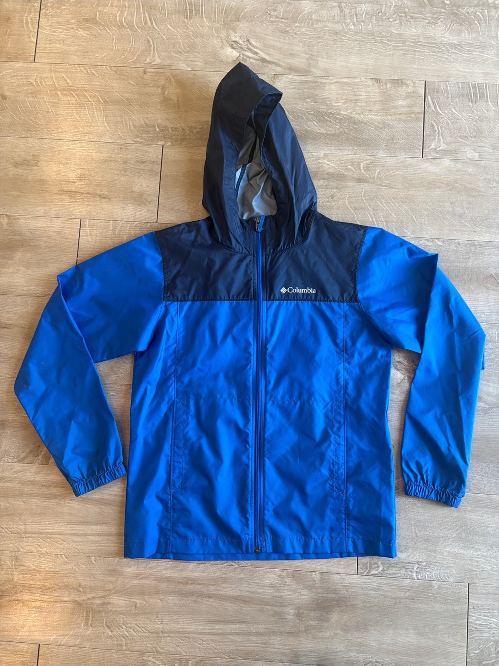 Boys Columbia Navy and Royal Blue Hooded Windbreaker Jacket Size Large